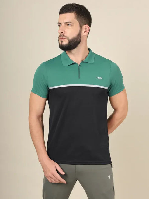 Men Colorblock Slim Fit Polo T-shirt with TECHNO COOL+