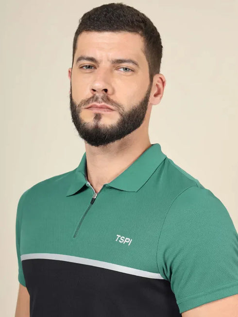 Men Colorblock Slim Fit Polo T-shirt with TECHNO COOL+
