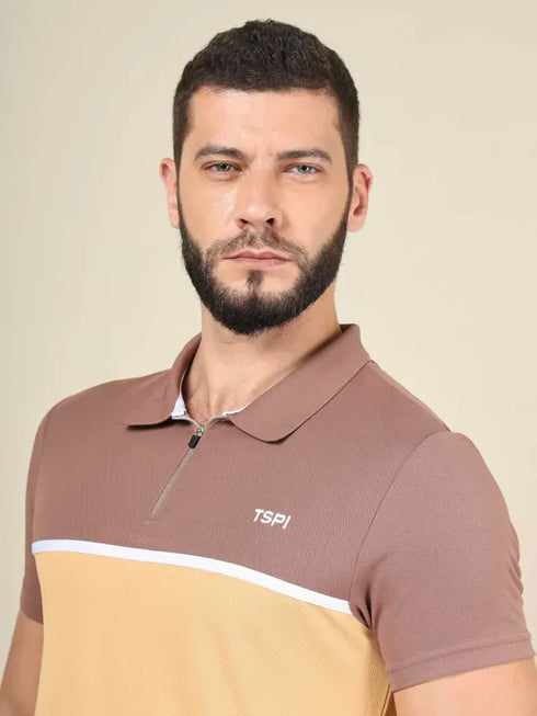 Men Colorblock Slim Fit Polo T-shirt with TECHNO COOL+