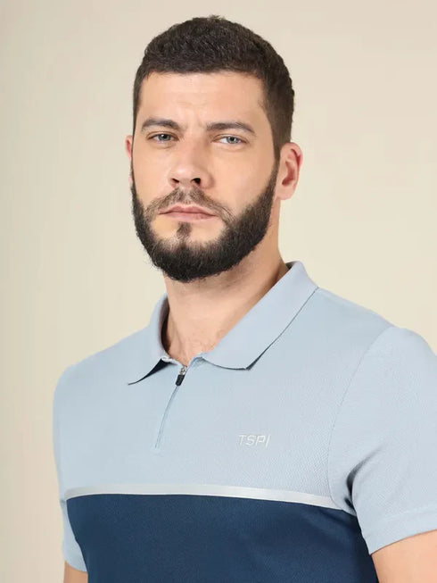 Men Colorblock Slim Fit Polo T-shirt with TECHNO COOL+