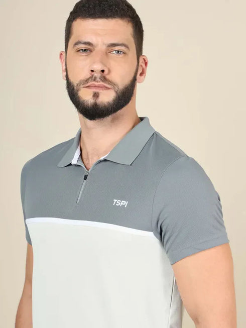Men Colorblock Slim Fit Polo T-shirt with TECHNO COOL+