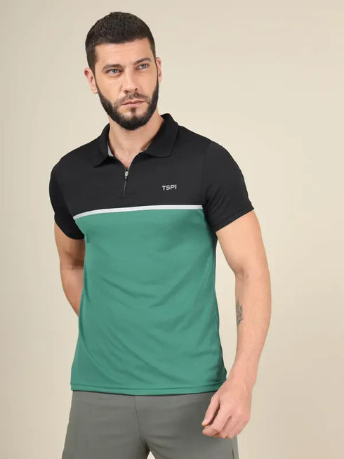 Men Colorblock Slim Fit Polo T-shirt with TECHNO COOL+