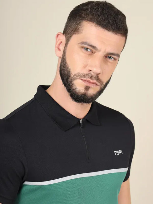 Men Colorblock Slim Fit Polo T-shirt with TECHNO COOL+