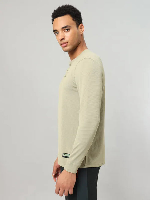 Men Self Design Slim Fit Henley Neck T-shirt with MATPIQ