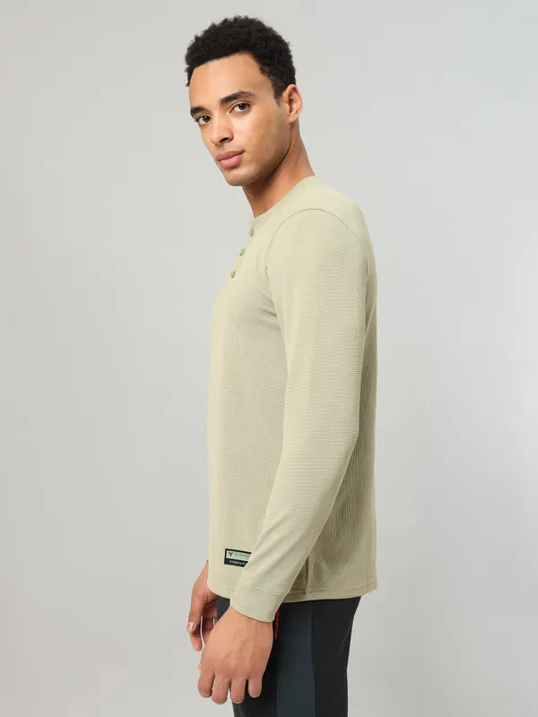 Men Self Design Slim Fit Henley Neck T-shirt with MATPIQ