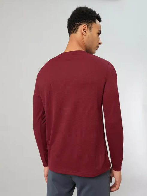 Men Self Design Slim Fit Henley Neck T-shirt with MATPIQ
