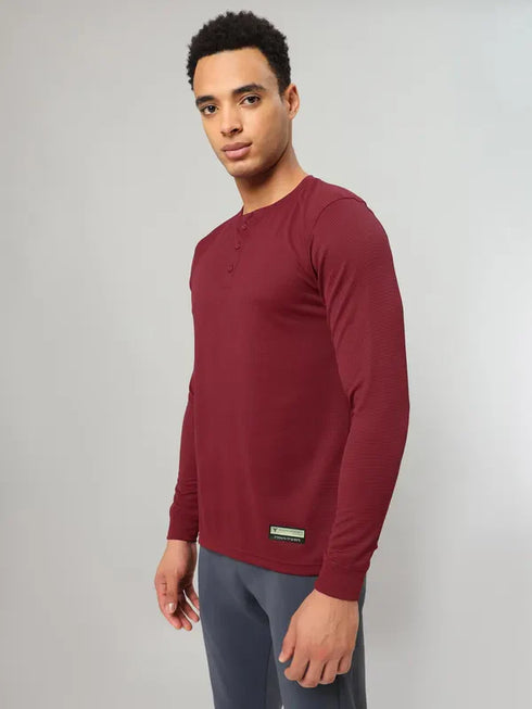 Men Self Design Slim Fit Henley Neck T-shirt with MATPIQ