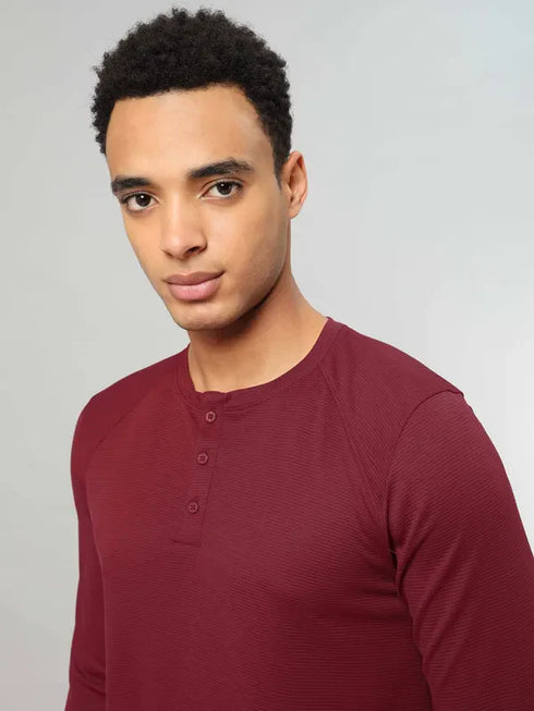 Men Self Design Slim Fit Henley Neck T-shirt with MATPIQ