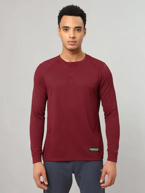 Men Self Design Slim Fit Henley Neck T-shirt with MATPIQ