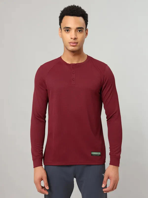 Men Self Design Slim Fit Henley Neck T-shirt with MATPIQ