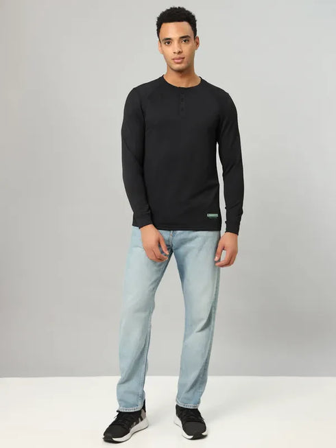 Men Self Design Slim Fit Henley Neck T-shirt with MATPIQ