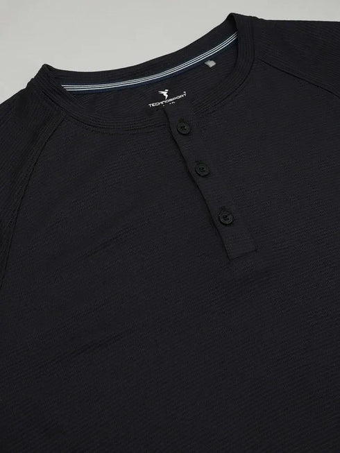 Men Self Design Slim Fit Henley Neck T-shirt with MATPIQ