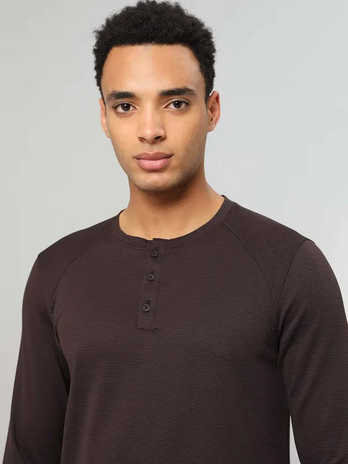 Men Self Design Slim Fit Henley Neck T-shirt with MATPIQ