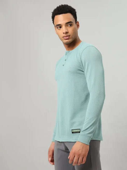 Men Self Design Slim Fit Henley Neck T-shirt with MATPIQ