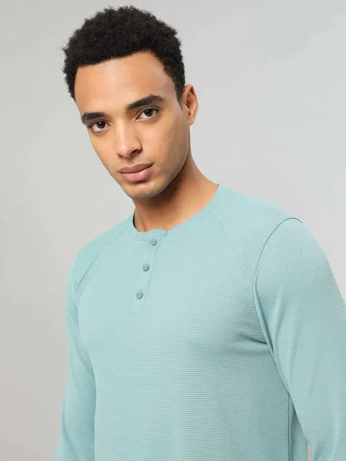 Men Self Design Slim Fit Henley Neck T-shirt with MATPIQ