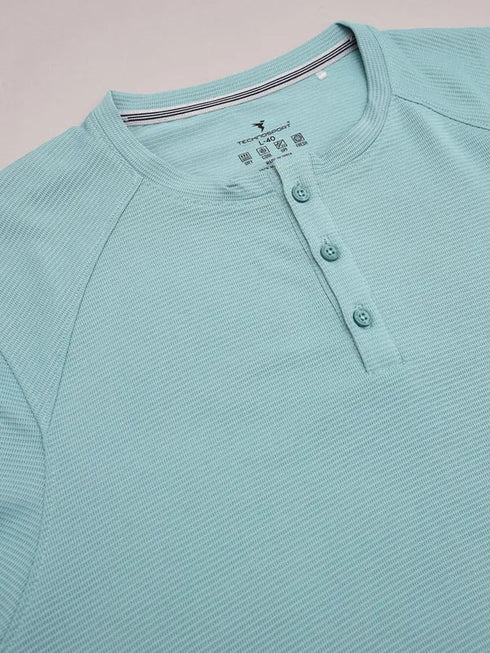 Men Self Design Slim Fit Henley Neck T-shirt with MATPIQ