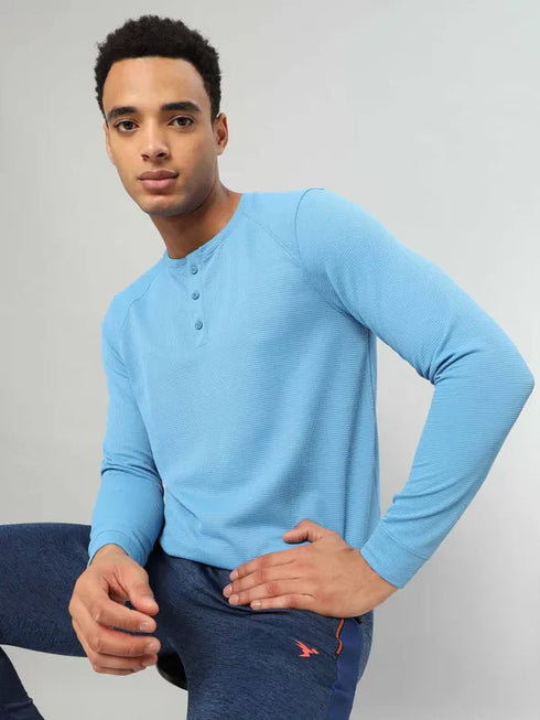 Men Self Design Slim Fit Henley Neck T-shirt with MATPIQ