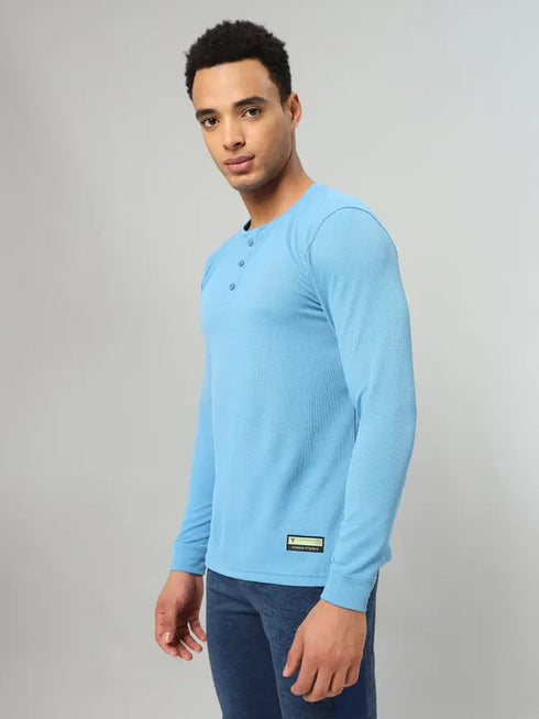 Men Self Design Slim Fit Henley Neck T-shirt with MATPIQ