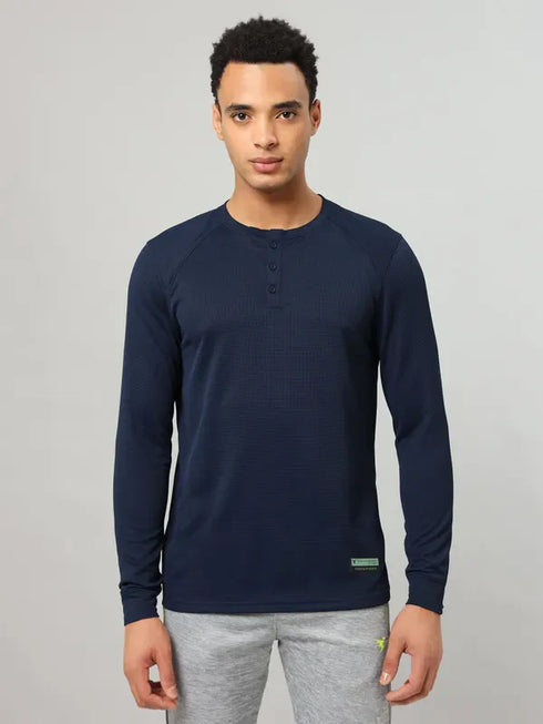 Men Self Design Slim Fit Henley Neck T-shirt with MATPIQ