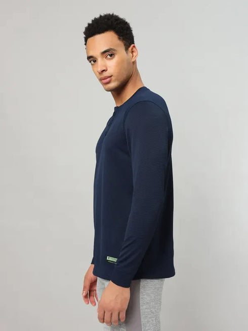 Men Self Design Slim Fit Henley Neck T-shirt with MATPIQ