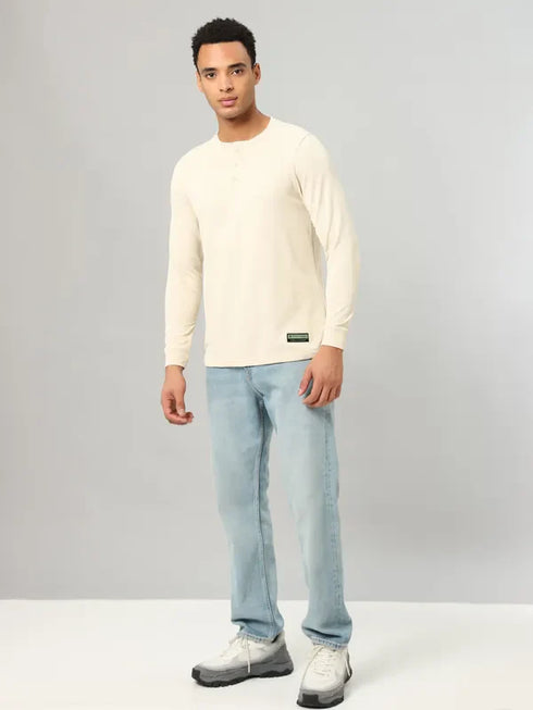 Men Self Design Slim Fit Henley Neck T-shirt with MATPIQ