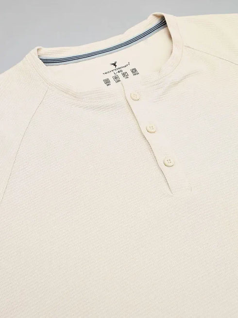 Men Self Design Slim Fit Henley Neck T-shirt with MATPIQ