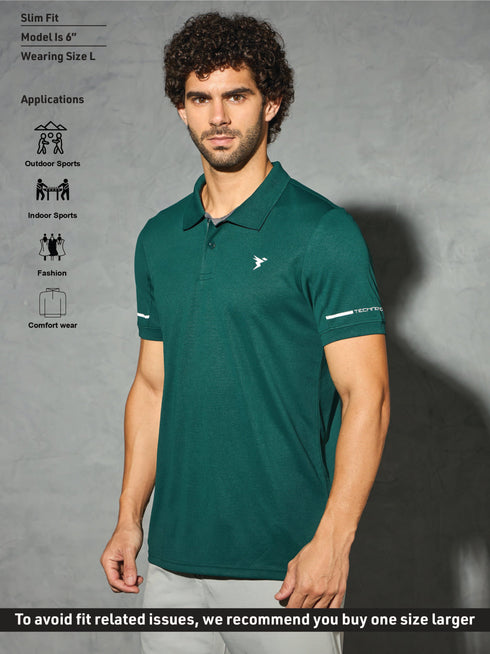 Men Solid Slim Fit Polo T-shirt with TECHNO COOL+