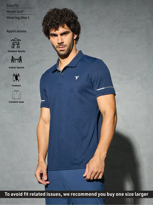 Men Solid Slim Fit Polo T-shirt with TECHNO COOL+