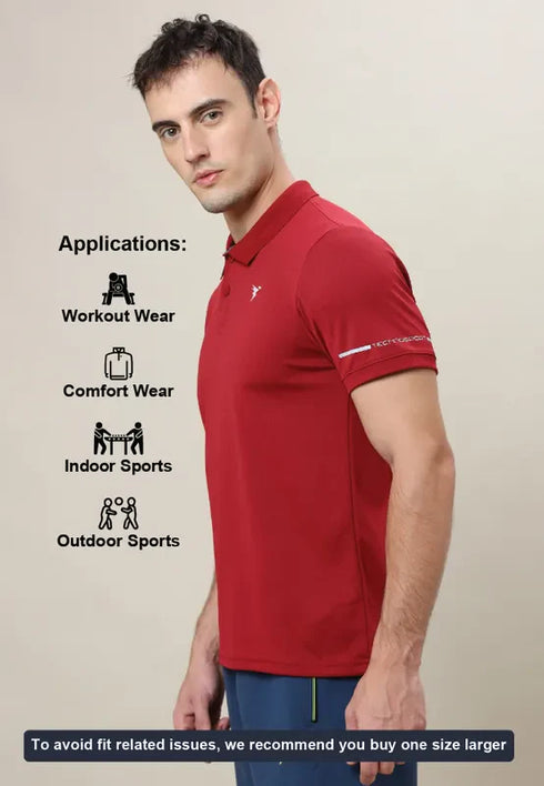 Men Solid Slim Fit Polo T-shirt with TECHNO COOL+