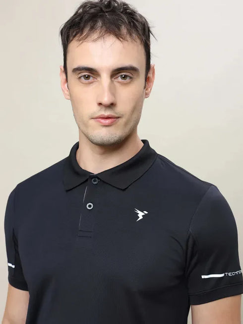 Men Solid Slim Fit Polo T-shirt with TECHNO COOL+