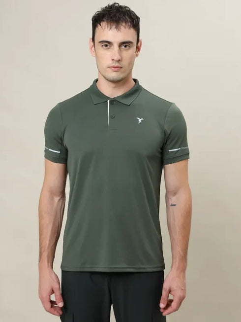 Men Solid Slim Fit Polo T-shirt with TECHNO COOL+