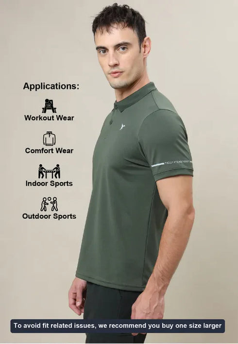 Men Solid Slim Fit Polo T-shirt with TECHNO COOL+