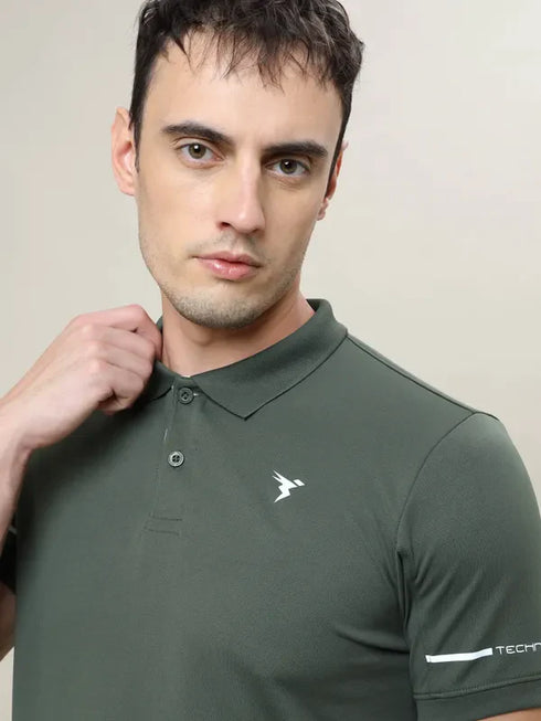 Men Solid Slim Fit Polo T-shirt with TECHNO COOL+