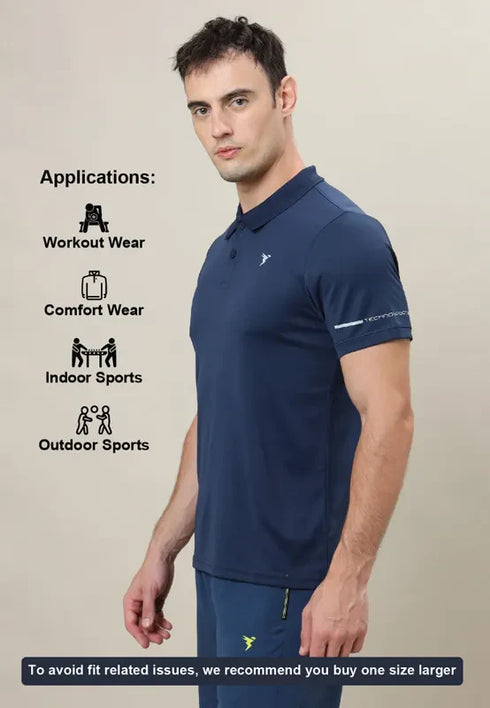 Men Solid Slim Fit Polo T-shirt with TECHNO COOL+