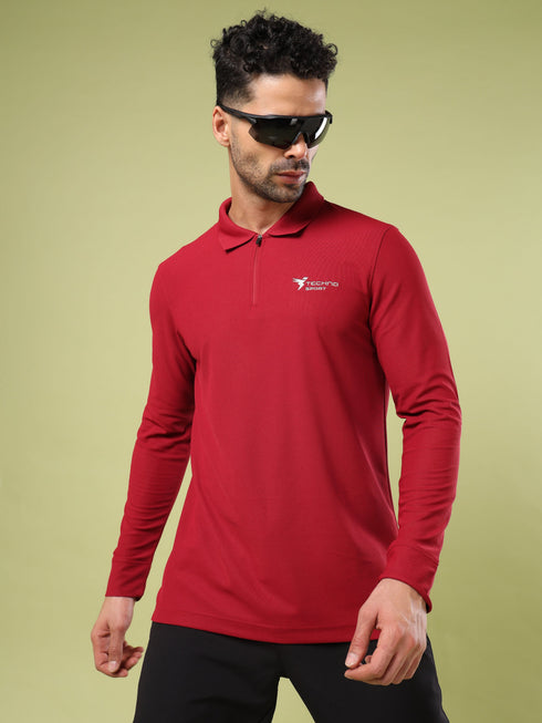 Men Solid Slim Fit Polo Sports T-shirt with MATPIQ