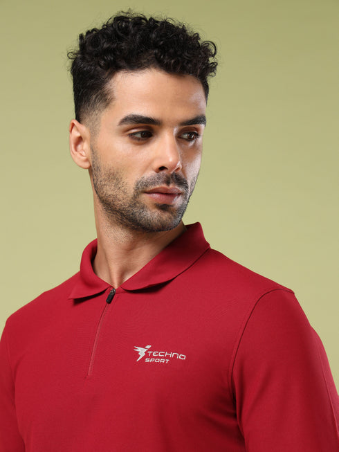 Men Solid Slim Fit Polo Sports T-shirt with MATPIQ
