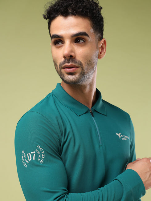 Men Solid Slim Fit Polo Sports T-shirt with MATPIQ