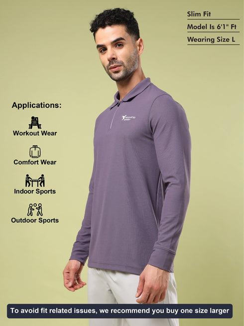 Men Solid Slim Fit Polo Sports T-shirt with MATPIQ