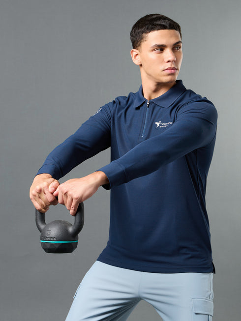 Men Solid Slim Fit Polo Sports T-shirt with MATPIQ