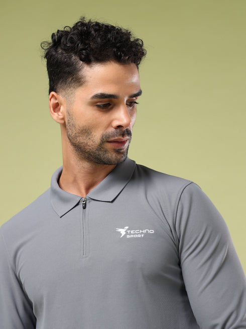 Men Solid Slim Fit Polo Sports T-shirt with MATPIQ