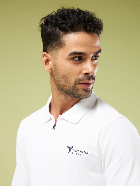 Men Solid Slim Fit Polo Sports T-shirt with MATPIQ