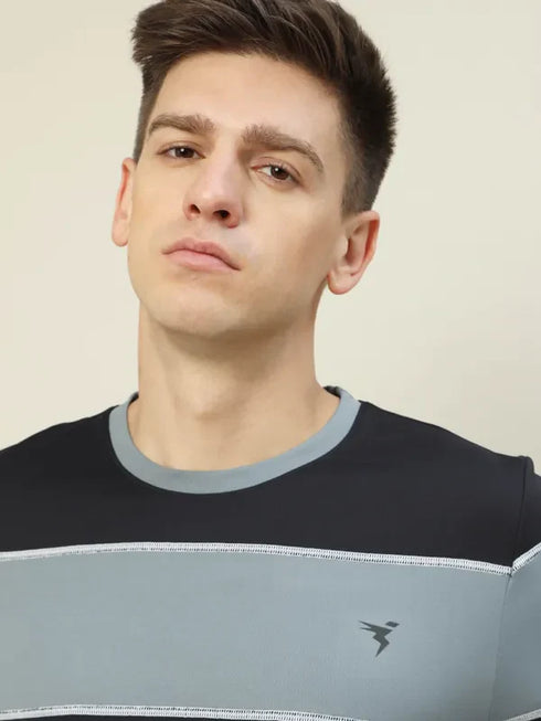 Men Colorblock Slim Fit Crew Neck T-shirt with TECHNO COOL+