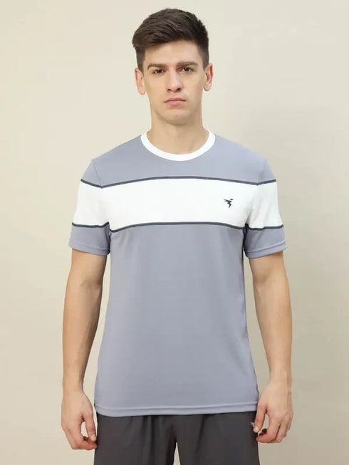 Men Colorblock Slim Fit Crew Neck T-shirt with TECHNO COOL+