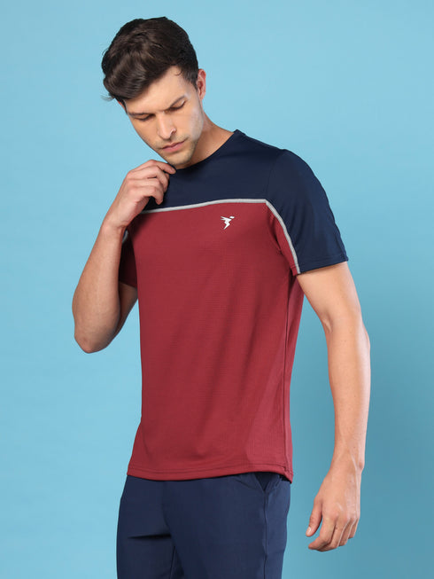 Men Colorblock Slim Fit Crew Neck T-shirt with TECHNO COOL+