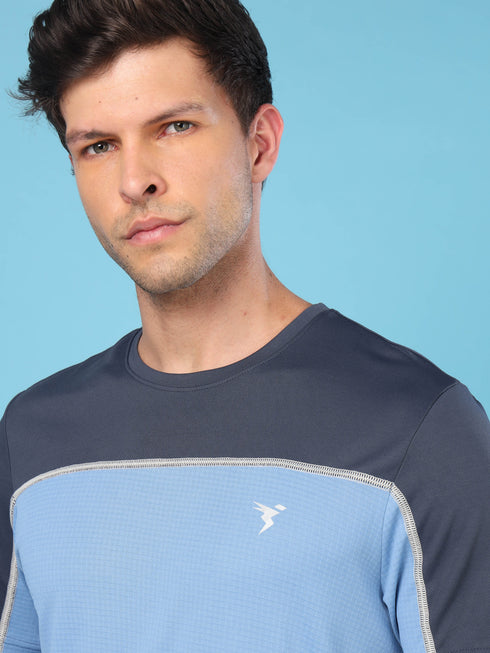 Men Colorblock Slim Fit Crew Neck T-shirt with TECHNO COOL+