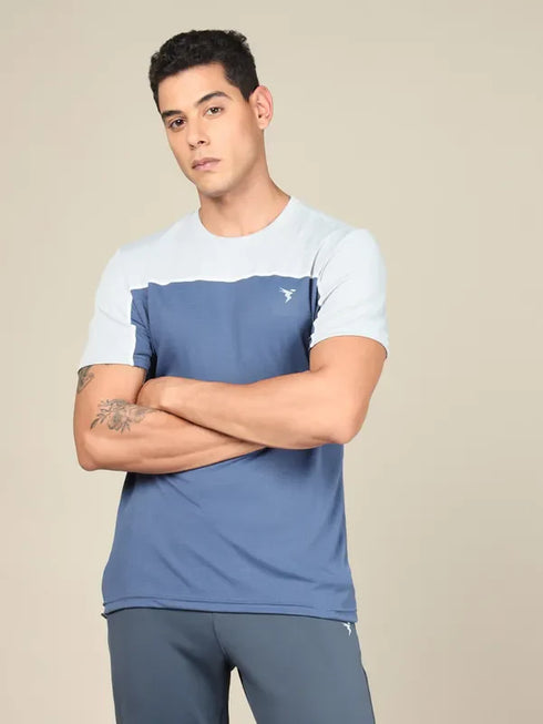 Men Colorblock Slim Fit Crew Neck T-shirt with TECHNO COOL+