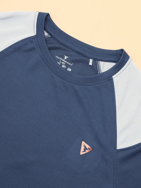 Men Colorblock Slim Fit Crew Neck T-shirt with TECHNO COOL+