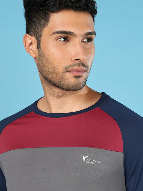 Men Colorblock Slim Fit Crew Neck T-shirt with TECHNO COOL+