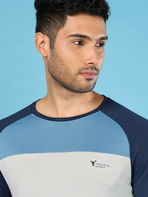 Men Colorblock Slim Fit Crew Neck T-shirt with TECHNO COOL+