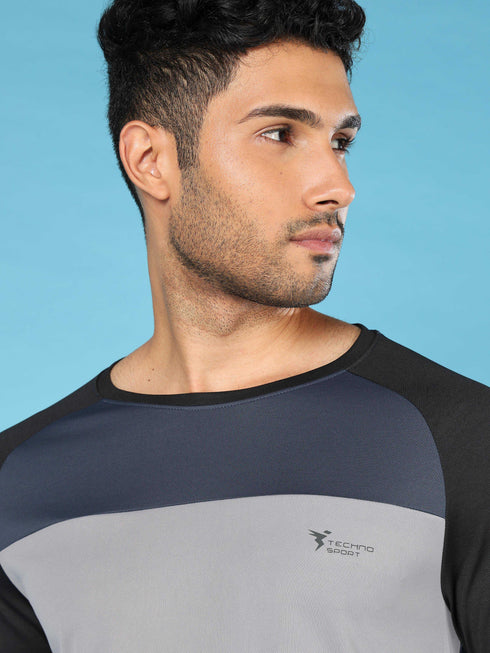 Men Colorblock Slim Fit Crew Neck T-shirt with TECHNO COOL+